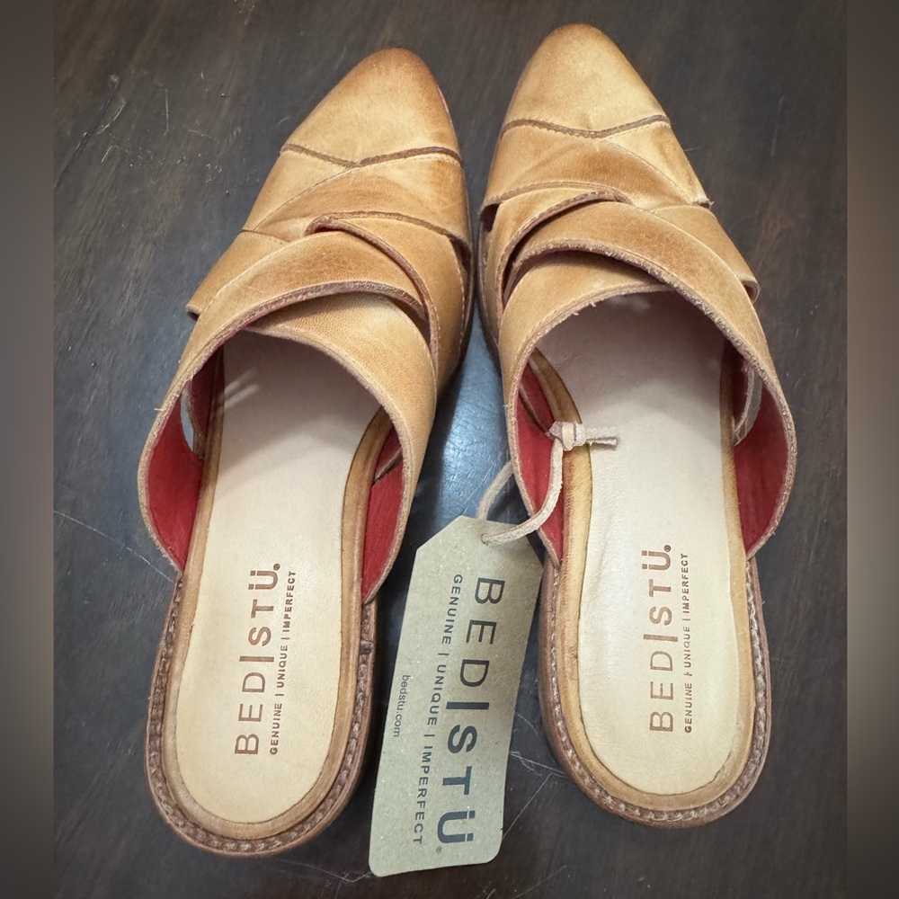 Bed Stu tan leather mules with heel